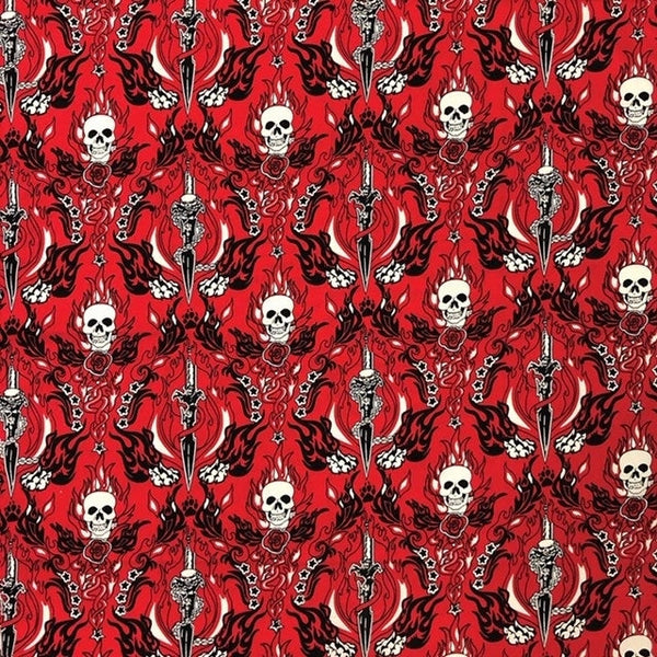 Red Skull & Daggers Paisley Bandana – 100% Cotton, 22” x 22”