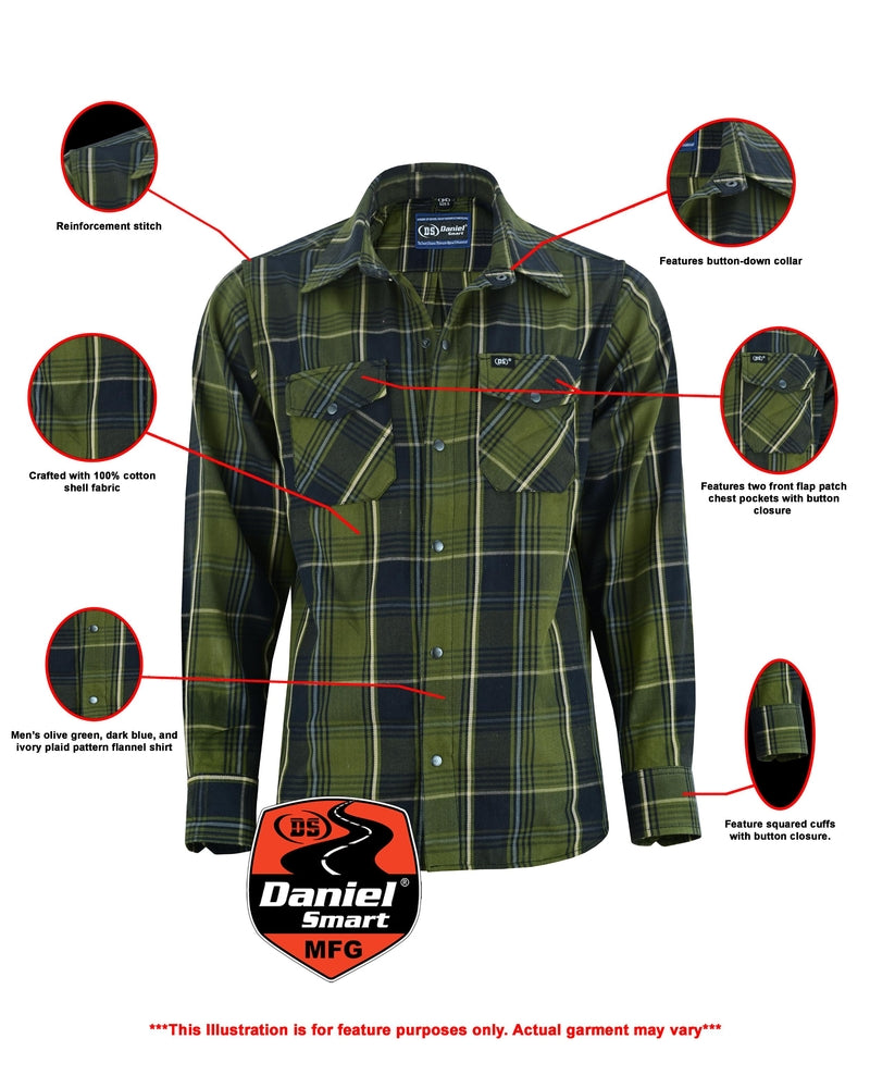 Olive Essence Men's Green Flannel Shirt-Daniel Smart Mfg - Retail