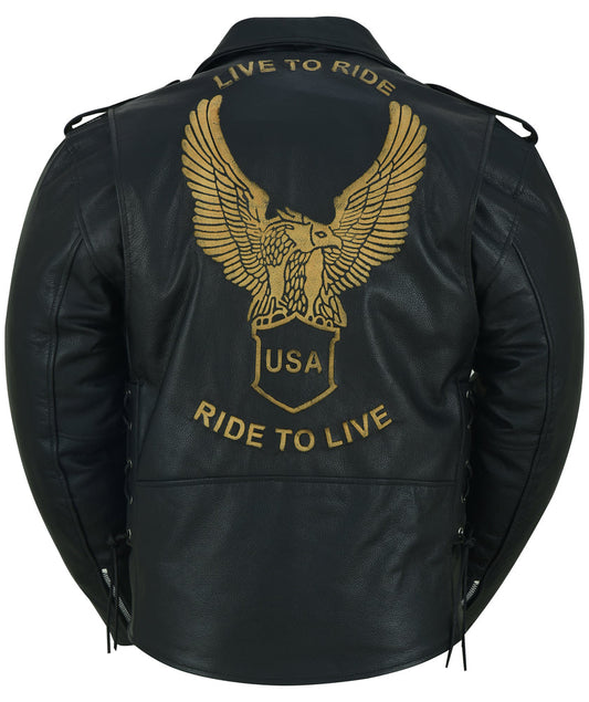 DS759 Men's Eagle Embossed Live To Ride - Ride To Live Classic Black