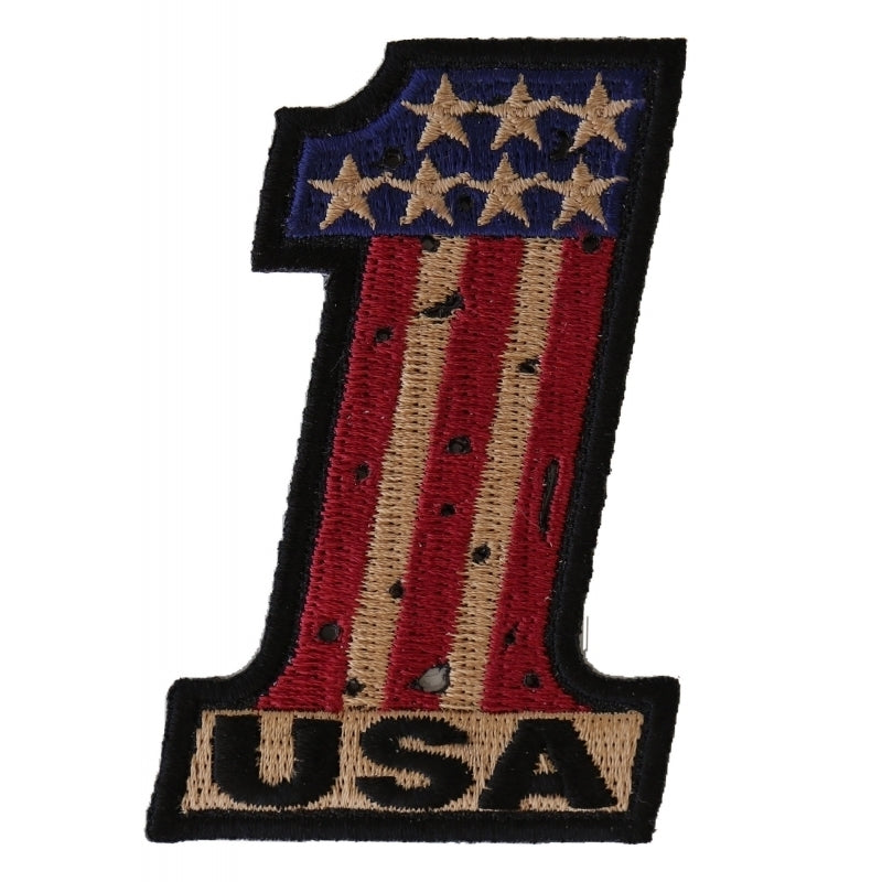 P3566 Number 1 USA Vintage Flag and Stars Patch-Patches-Daniel Smart Mfg - Retail