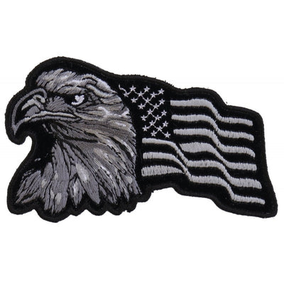 P3960 Eagle With Waving Flag Black Silver Patriotic Iron on Patch-Patches-Daniel Smart Mfg - Retail
