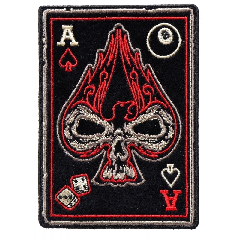 P4259 Ace Of Spades Skull Small Biker Patch-Daniel Smart Mfg - Retail