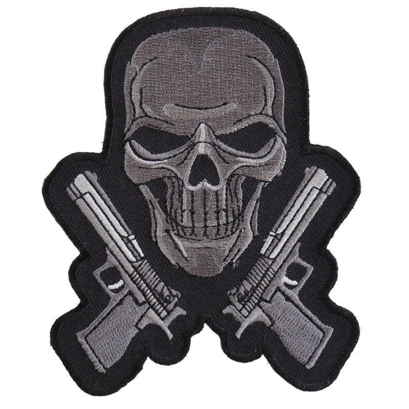 P4960 Guns and Skull Chrome Patch-Daniel Smart Mfg - Retail