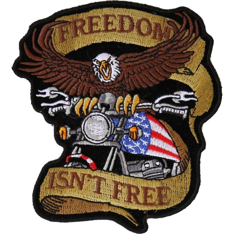 P4967 Patriotic Eagle Biker Small Iron on Patch Freedom Isnt Free-Daniel Smart Mfg - Retail