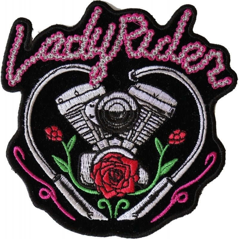 P6027 Lady Rider Chain Engine Rose Patch-Daniel Smart Mfg - Retail