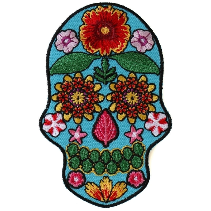 P6152 Flower Skull Blue Patch-Daniel Smart Mfg - Retail