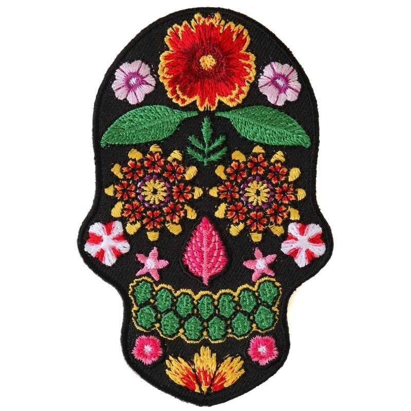 P6157 Flower Skull Black Patch-Patches-Daniel Smart Mfg - Retail