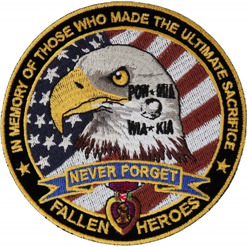 P6568 Fallen Heroes POW MIA WIA KIA Memorial Patch-Daniel Smart Mfg - Retail