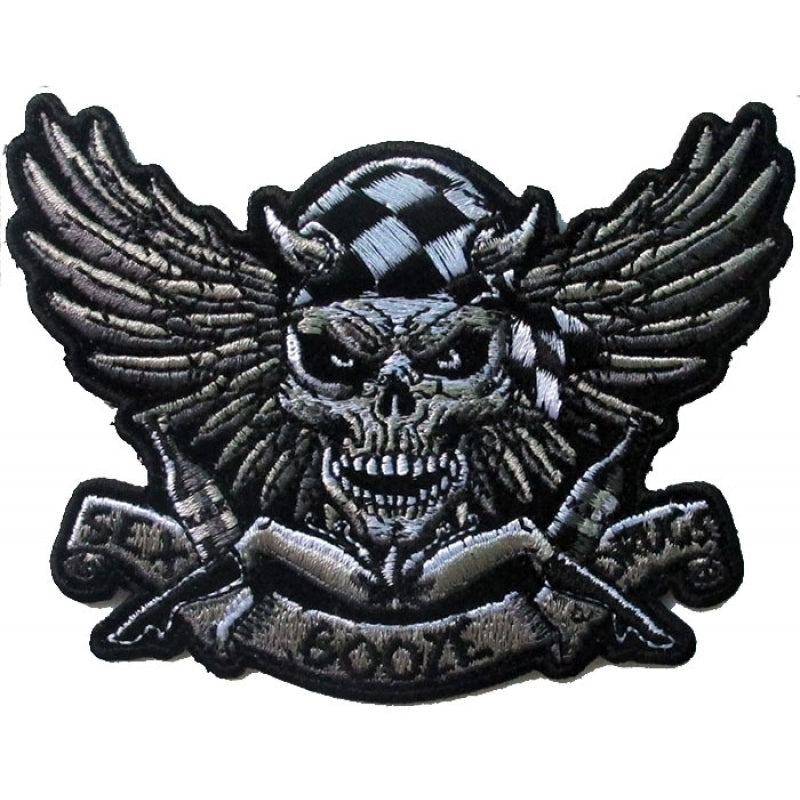 P6706 Sex Booze Drugs Checkered Skull and Wings Patch-Daniel Smart Mfg - Retail