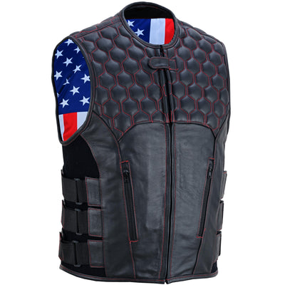 Patriot Wheels Men's Motorcycle Leather Vest-Men's Vests-Daniel Smart Mfg - Retail