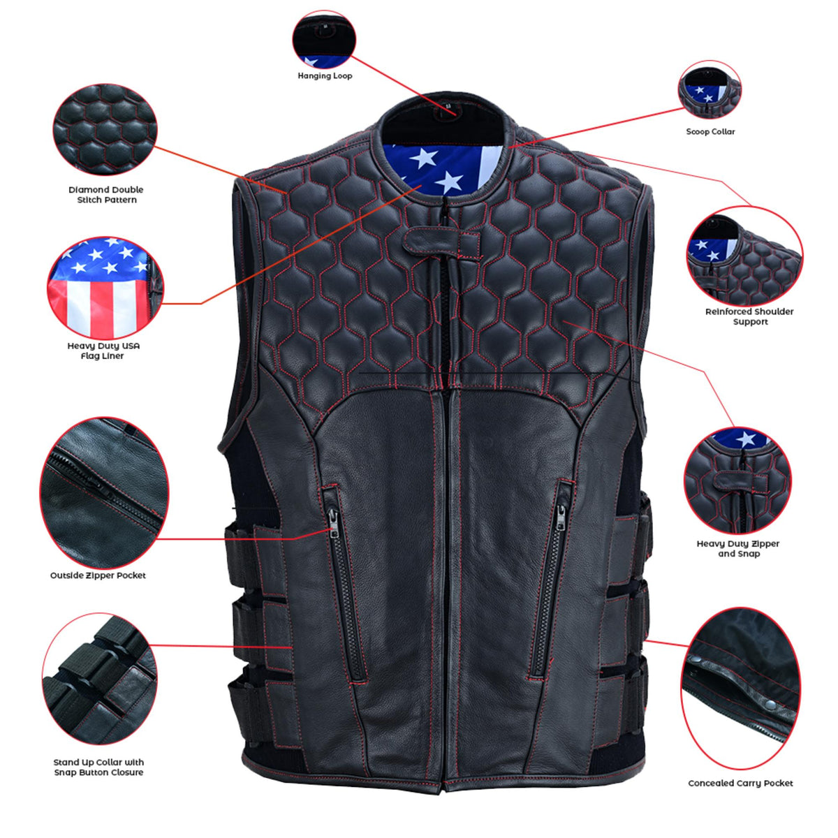 motorcycle gear usa Patriot Wheels Men's Motorcycle Leather Vest