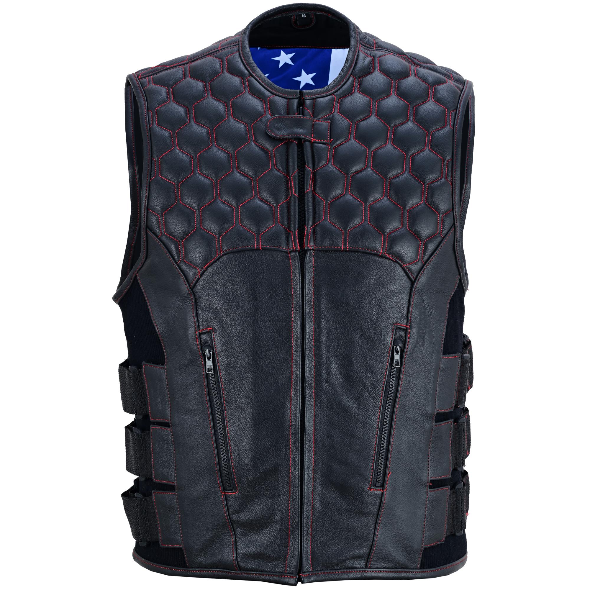 Patriot Wheels Men's Motorcycle Leather Vest-Men's Vests-Daniel Smart Mfg - Retail