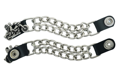 Plain Leather Motorcycle Vest Extenders for Men Double Diamond Cut Chrome Chain 4PCS Per Set