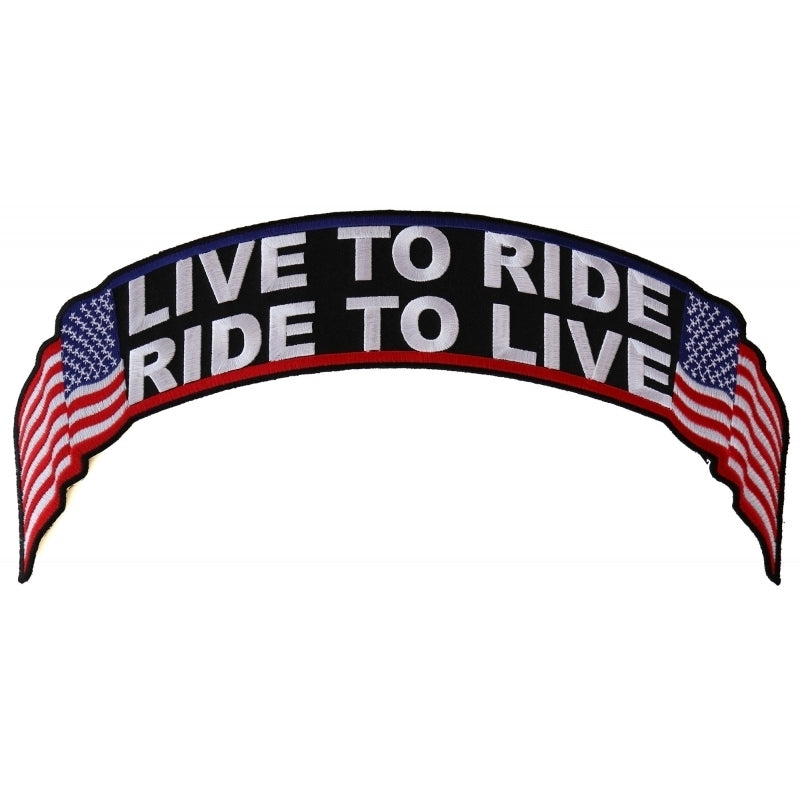 PL4719 Live To Ride Ride To Live US Flag Biker Back Patch-Daniel Smart Mfg - Retail