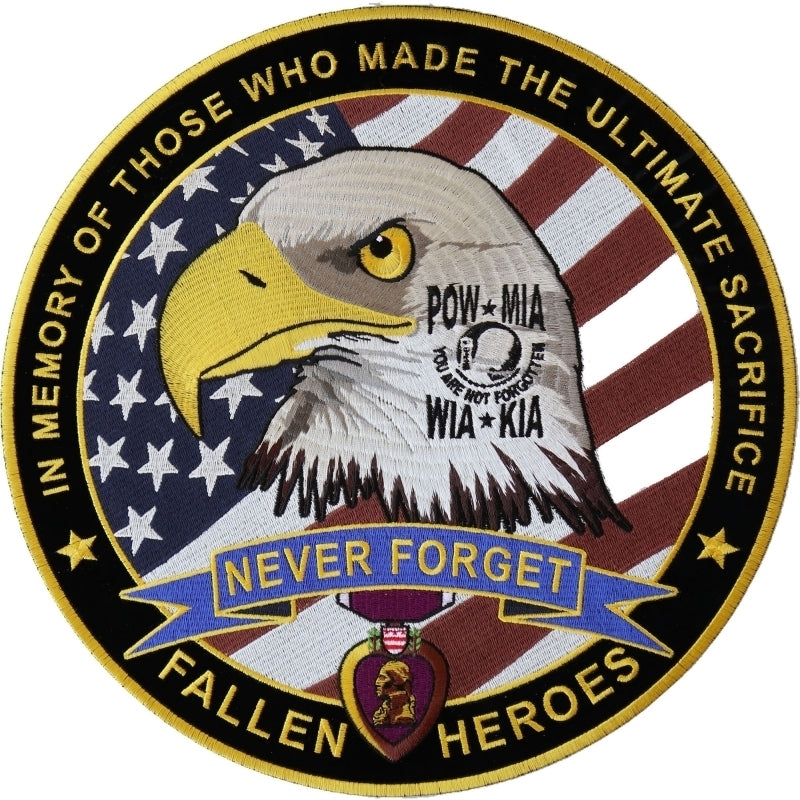 PL6566 Fallen Heroes POW MIA WIA KIA Memorial Large Iron on Patch-Daniel Smart Mfg - Retail