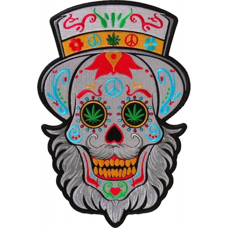 PL6704 Sugar Skull with Beard Large Back Patch-Daniel Smart Mfg - Retail