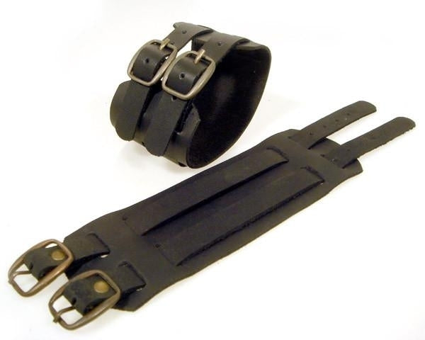 PV3209BLK Black Buckle Leather Cuff Bracelet with Belt Buckle Adj-Daniel Smart Mfg - Retail