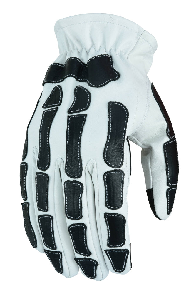 Glove Grace White and Black Skeleton Hand Riding Glove