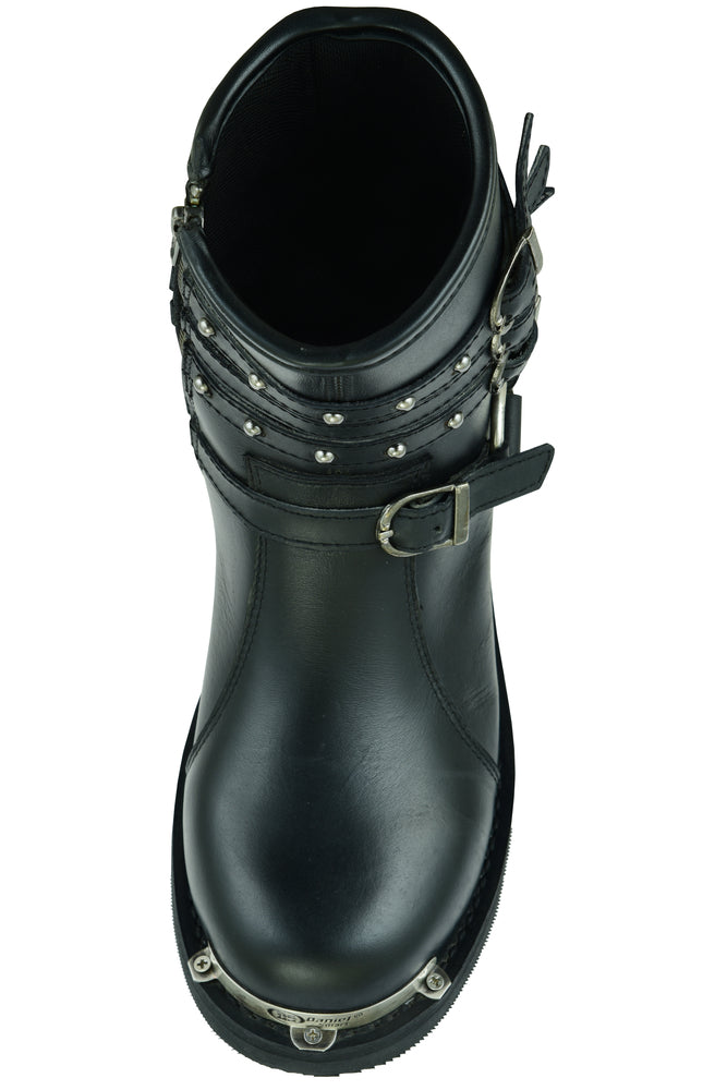 DS9767 Women's 9 Inch Black Triple Buckle Leather Harness Boot