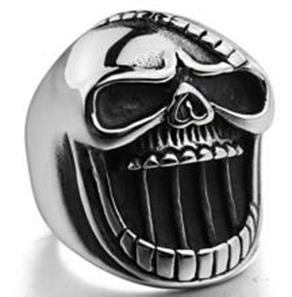 R101 Stainless Steel Big Face Skull Biker Ring-Daniel Smart Mfg - Retail