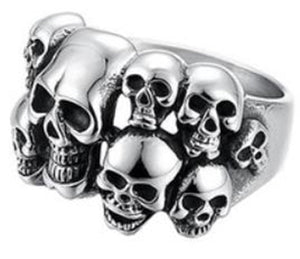 R102 Stainless Steel Multi-Skull Face Biker Ring-Rings-Daniel Smart Mfg - Retail