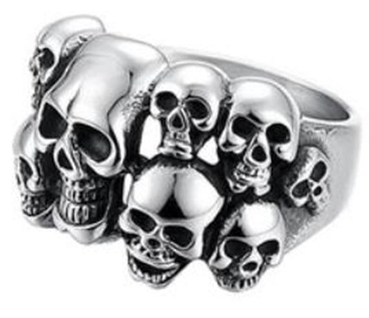 R102 Stainless Steel Multi-Skull Face Biker Ring-Daniel Smart Mfg - Retail