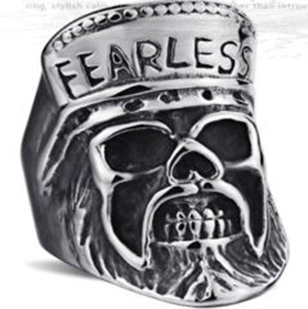 R110 Stainless Steel Fearless Skull Biker Ring-Daniel Smart Mfg - Retail