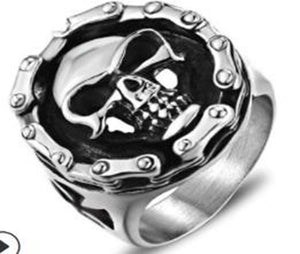 R113 Stainless Steel Biker Chain Skull Face Biker Ring-Rings-Daniel Smart Mfg - Retail