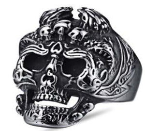 R114 Stainless Steel Skelator Skull Face Biker Ring-Rings-Daniel Smart Mfg - Retail
