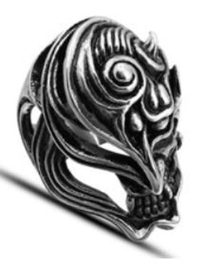R115 Stainless Steel Dragon Fire Skull Biker Ring-Rings-Daniel Smart Mfg - Retail