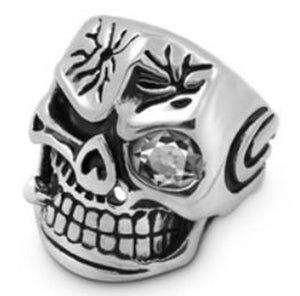 R117 Stainless Steel Smash Face Skull Biker Ring-Rings-Daniel Smart Mfg - Retail
