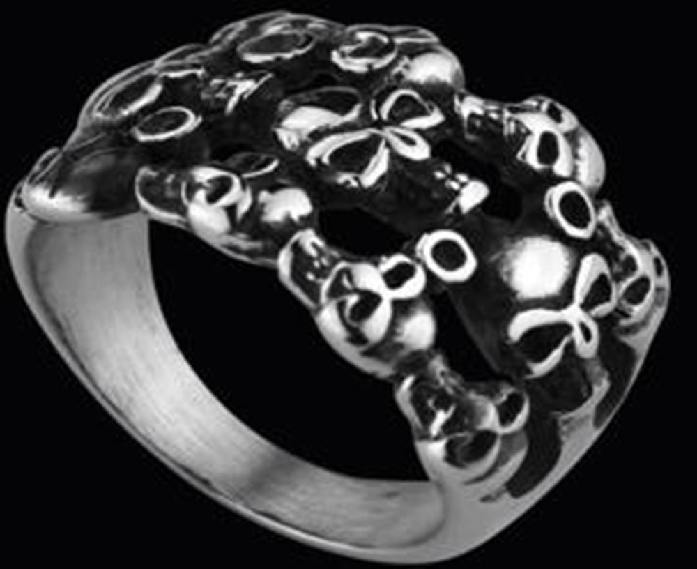R118 Stainless Steel Many Face Skull Biker Ring-Rings-Daniel Smart Mfg - Retail