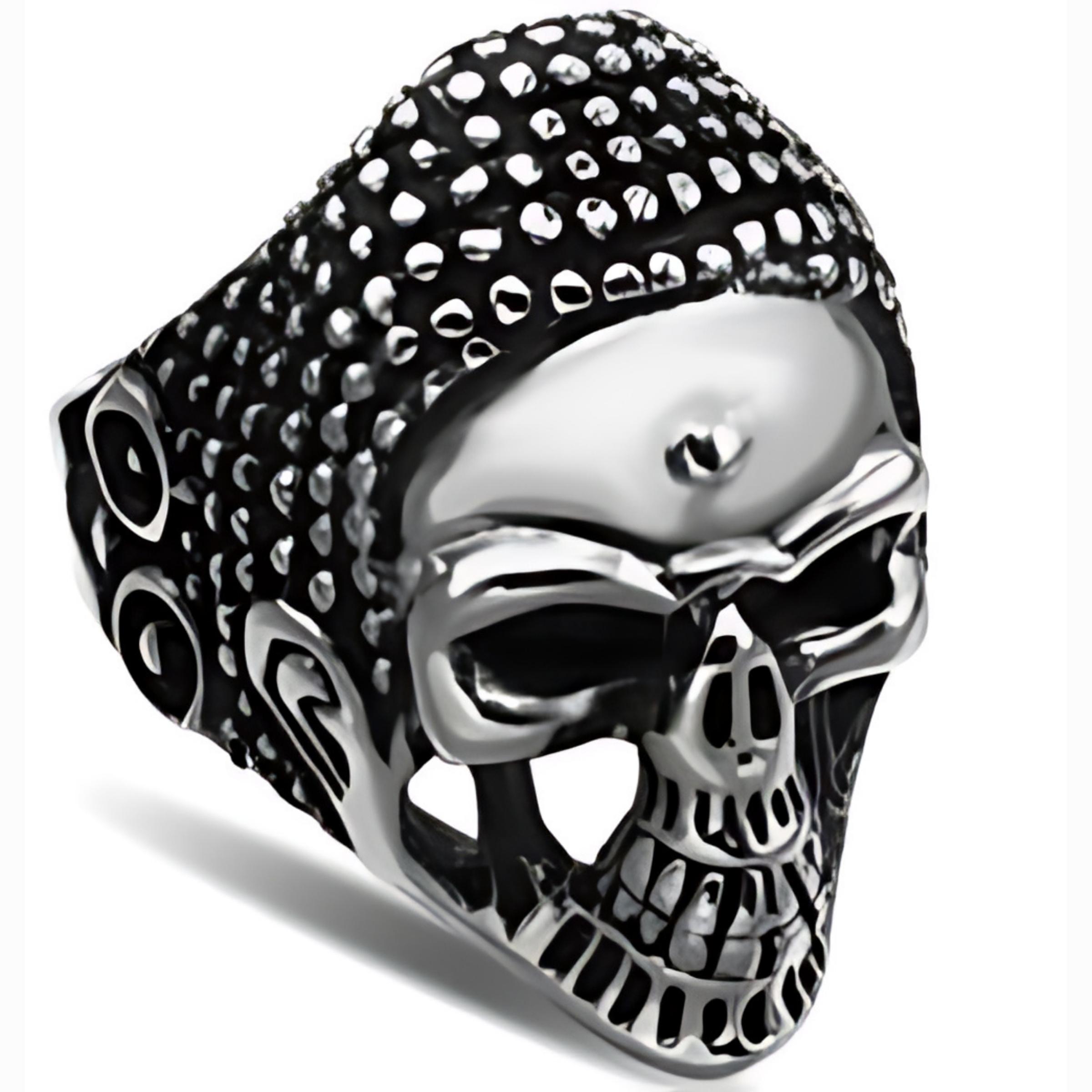 R123 Stainless Steel War Head Skull Biker Ring-Rings-Daniel Smart Mfg - Retail