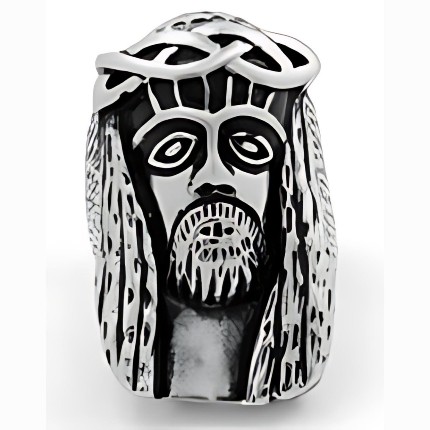 R125 Stainless Steel Jesus Face Skull Biker Ring-Daniel Smart Mfg - Retail