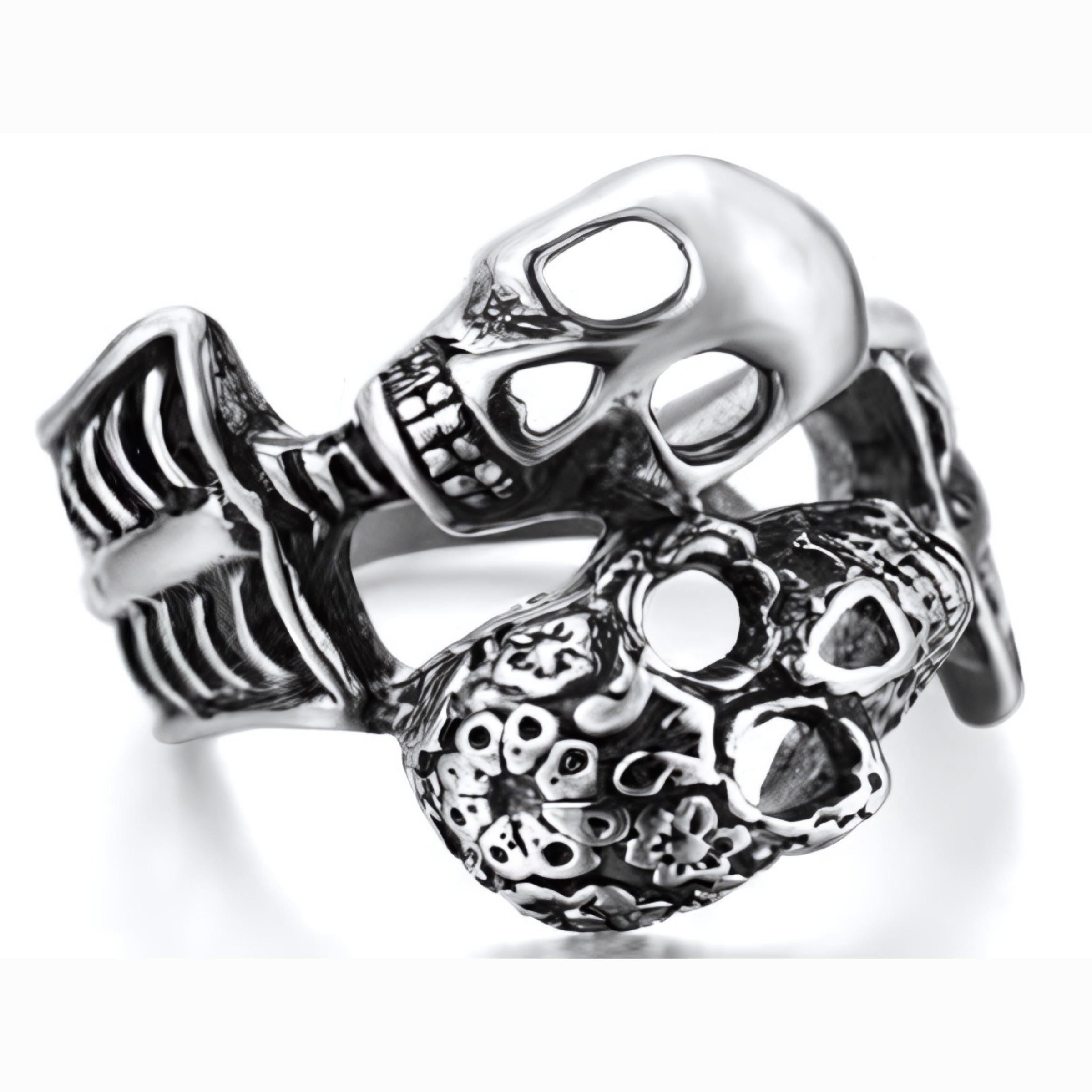 R126 Stainless Steel His And Her Skull Biker Ring-Rings-Daniel Smart Mfg - Retail