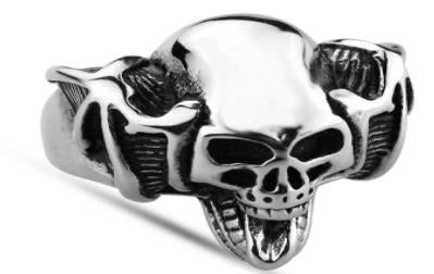 R128 Stainless Steel Handle Bar Skull Biker Ring-Rings-Daniel Smart Mfg - Retail