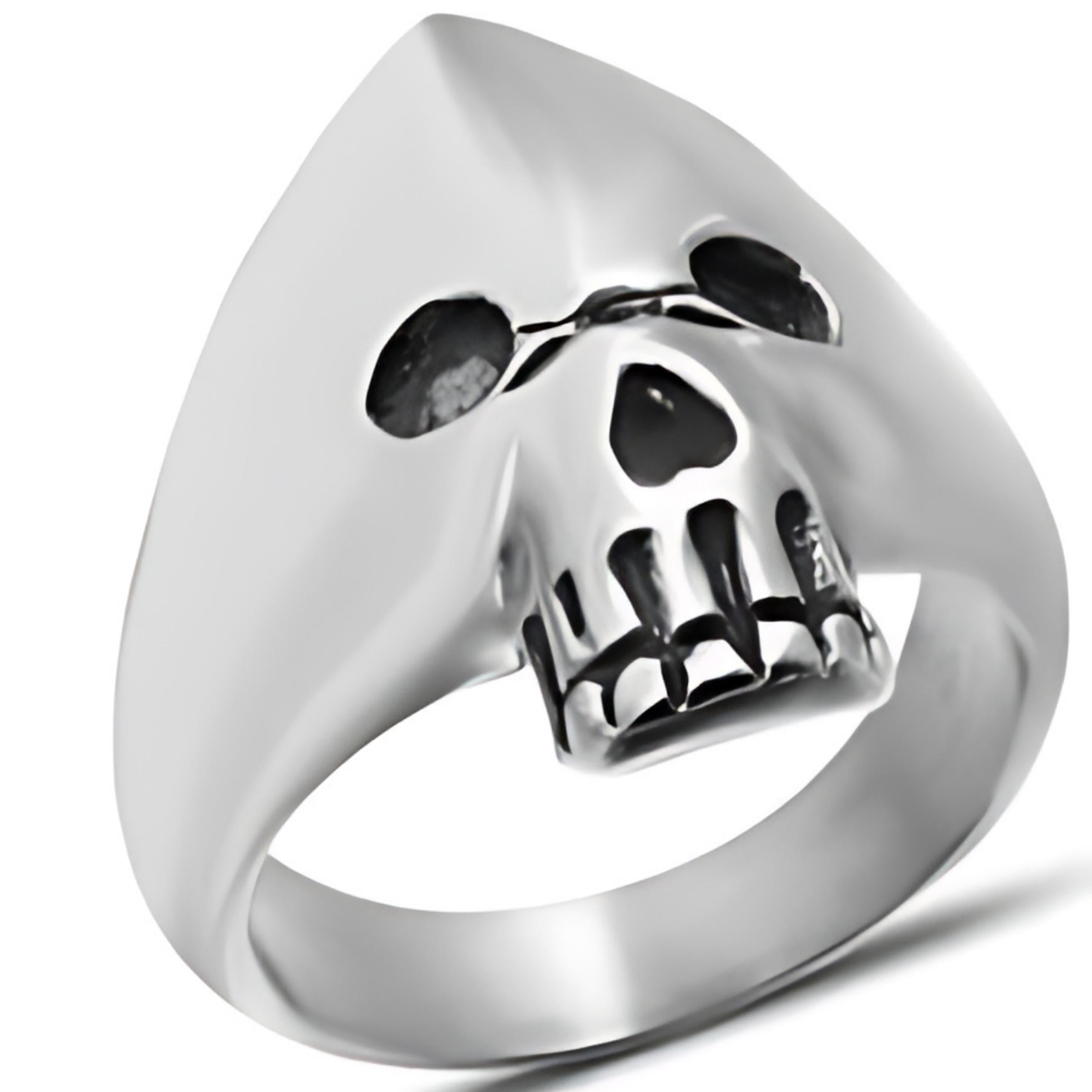 R130 Stainless Steel Hooded Skull Biker Ring-Rings-Daniel Smart Mfg - Retail