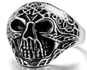 R131 Stainless Steel Forward Face Skull Biker Ring-Rings-Daniel Smart Mfg - Retail