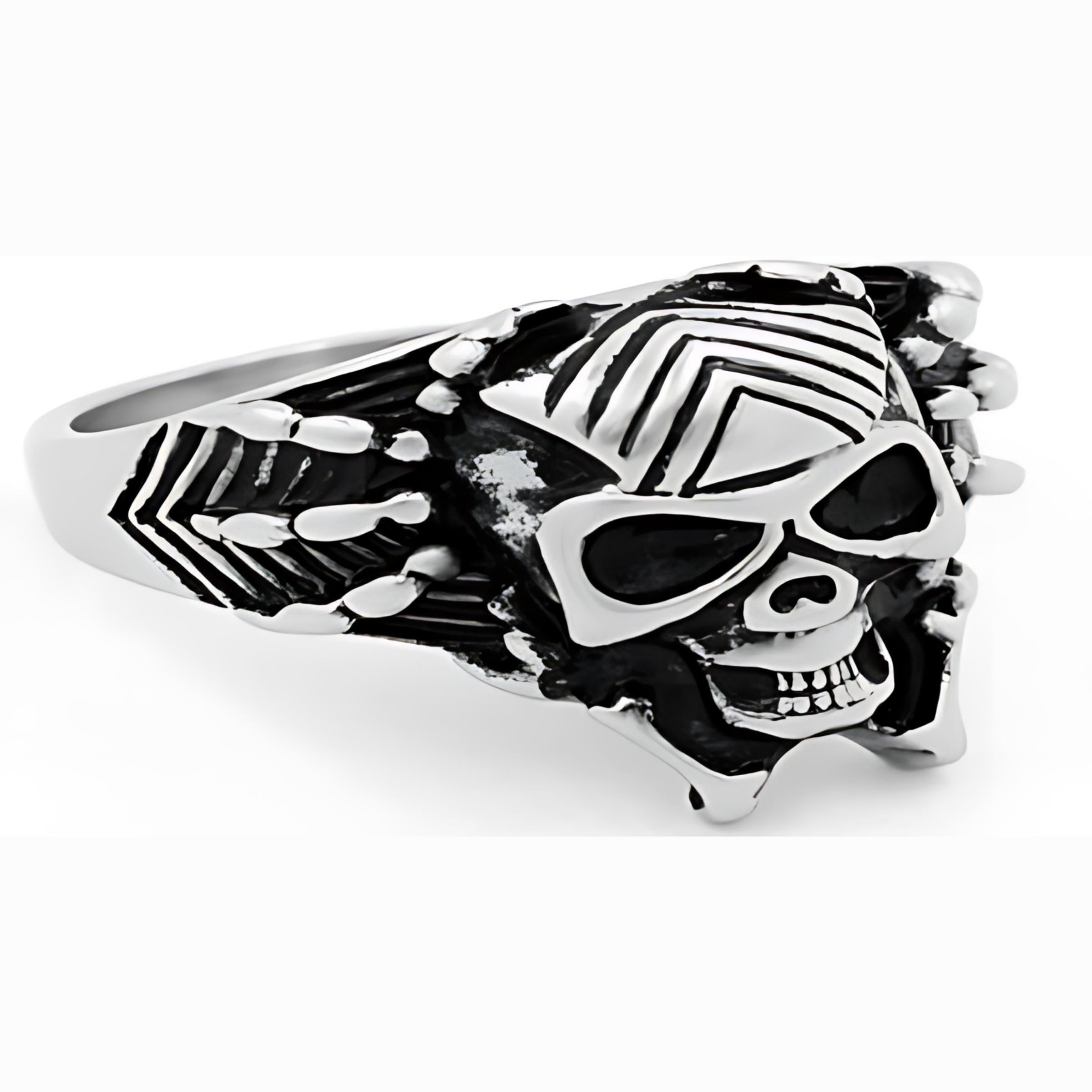 R136 Stainless Steel Web Face Skull Biker Ring-Rings-Daniel Smart Mfg - Retail