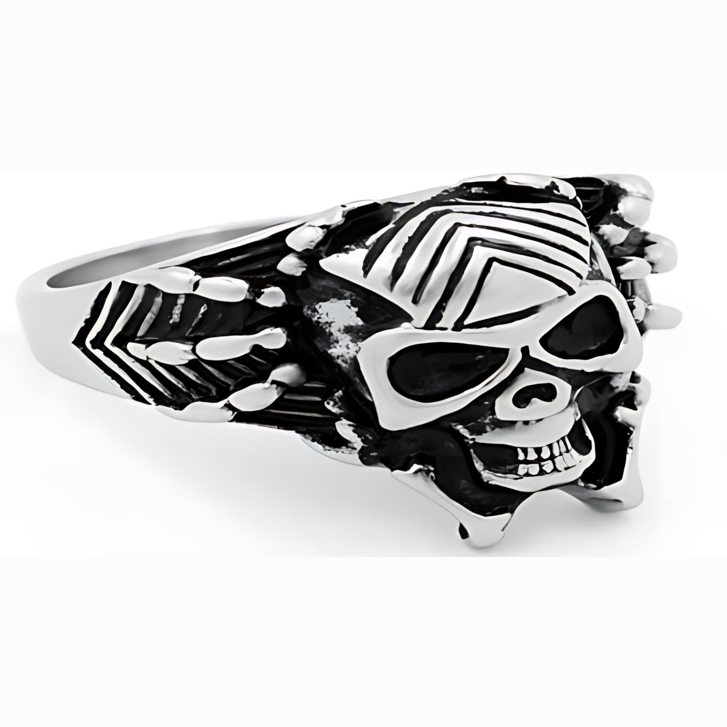 R136 Stainless Steel Web Face Skull Biker Ring-Daniel Smart Mfg - Retail