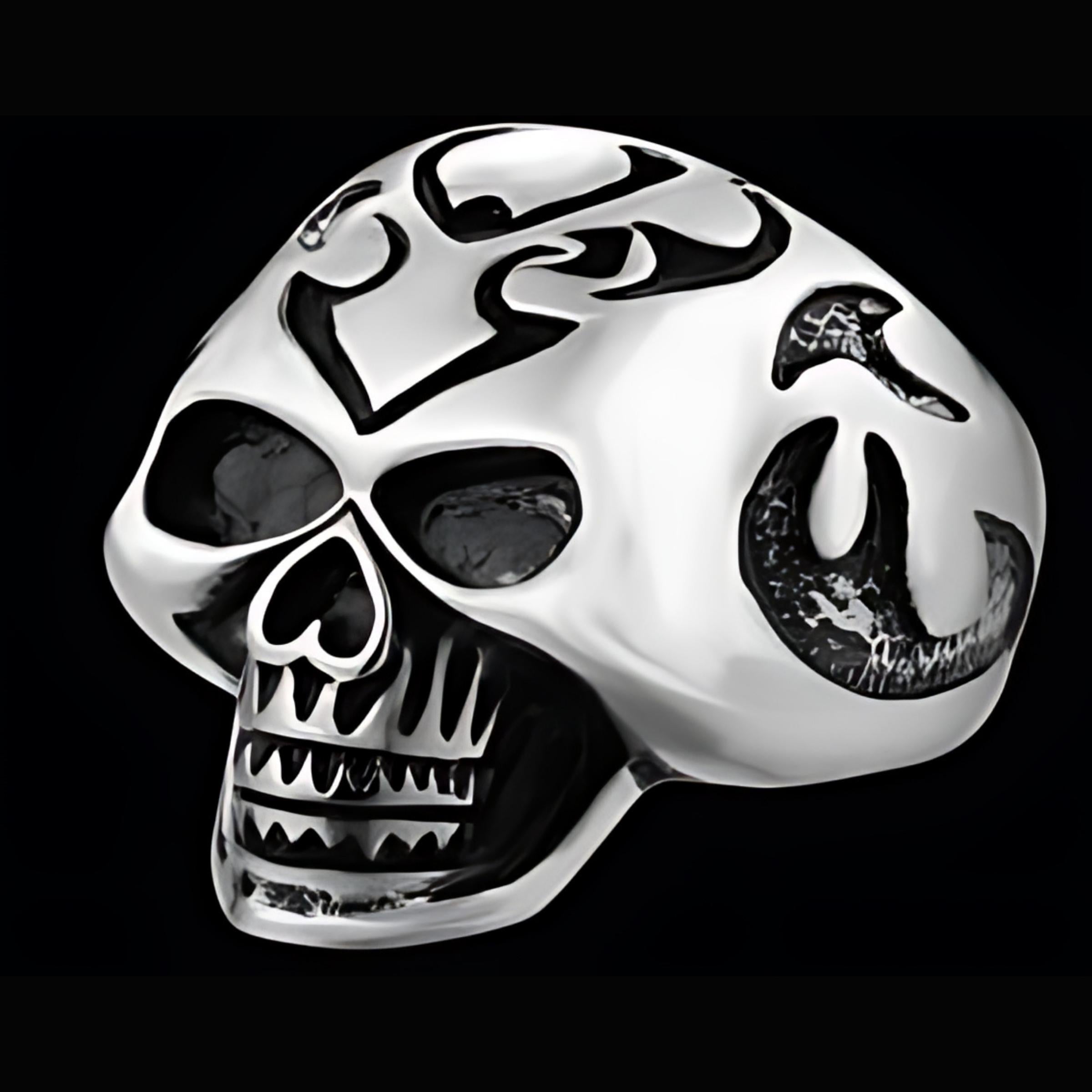 R137 Stainless Steel Big Head Skull Biker Ring-Rings-Daniel Smart Mfg - Retail