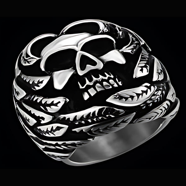 Stainless Steel Feather Face Skull Biker Ring Size 9