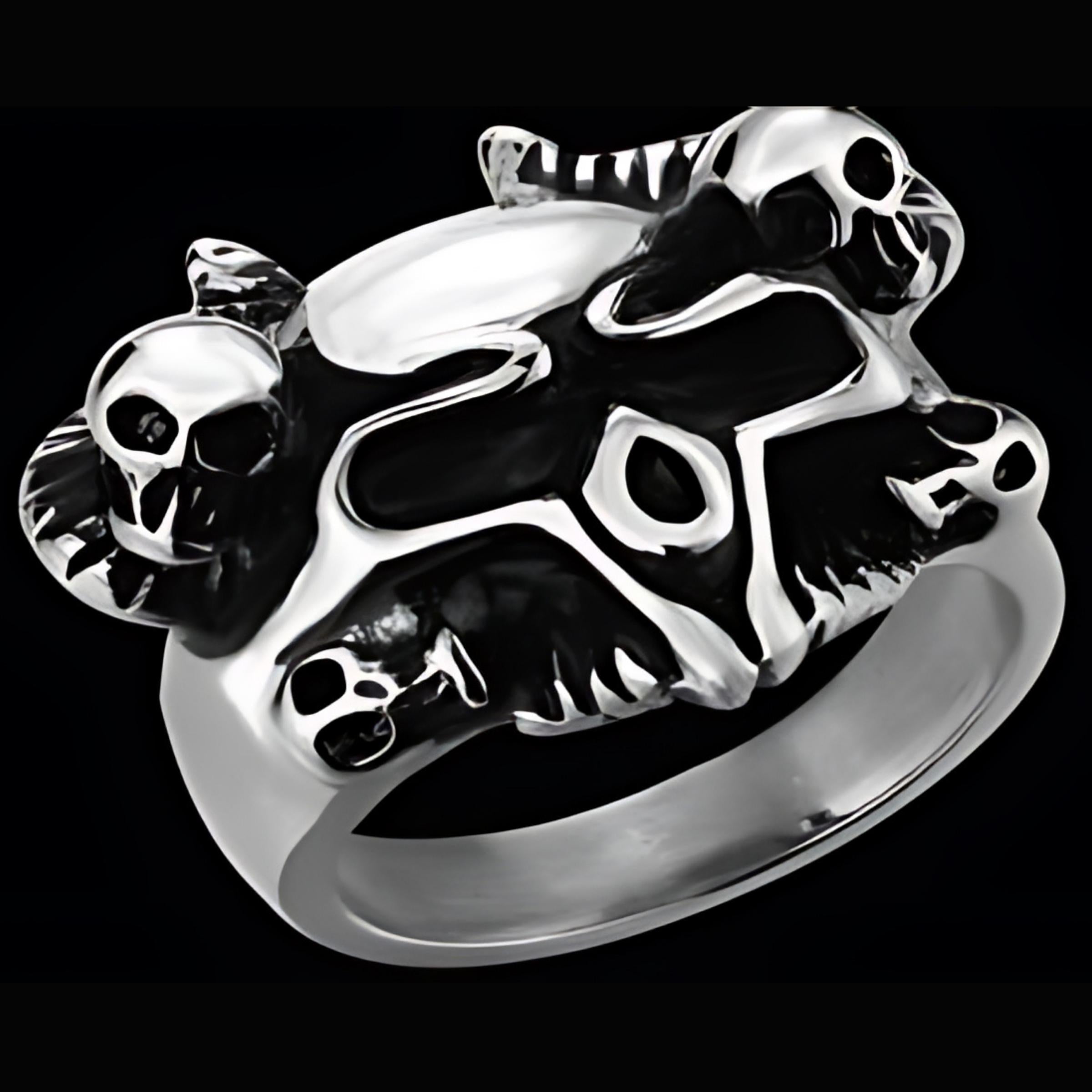 R142 Stainless Steel Serpent Skull Biker Ring-Rings-Daniel Smart Mfg - Retail