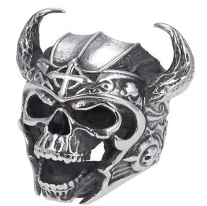 R144 Stainless Steel Warrior Skull Biker Ring-Rings-Daniel Smart Mfg - Retail
