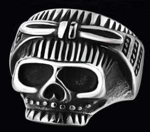 R147 Stainless Steel Biker Chick Skull Biker Ring-Rings-Daniel Smart Mfg - Retail