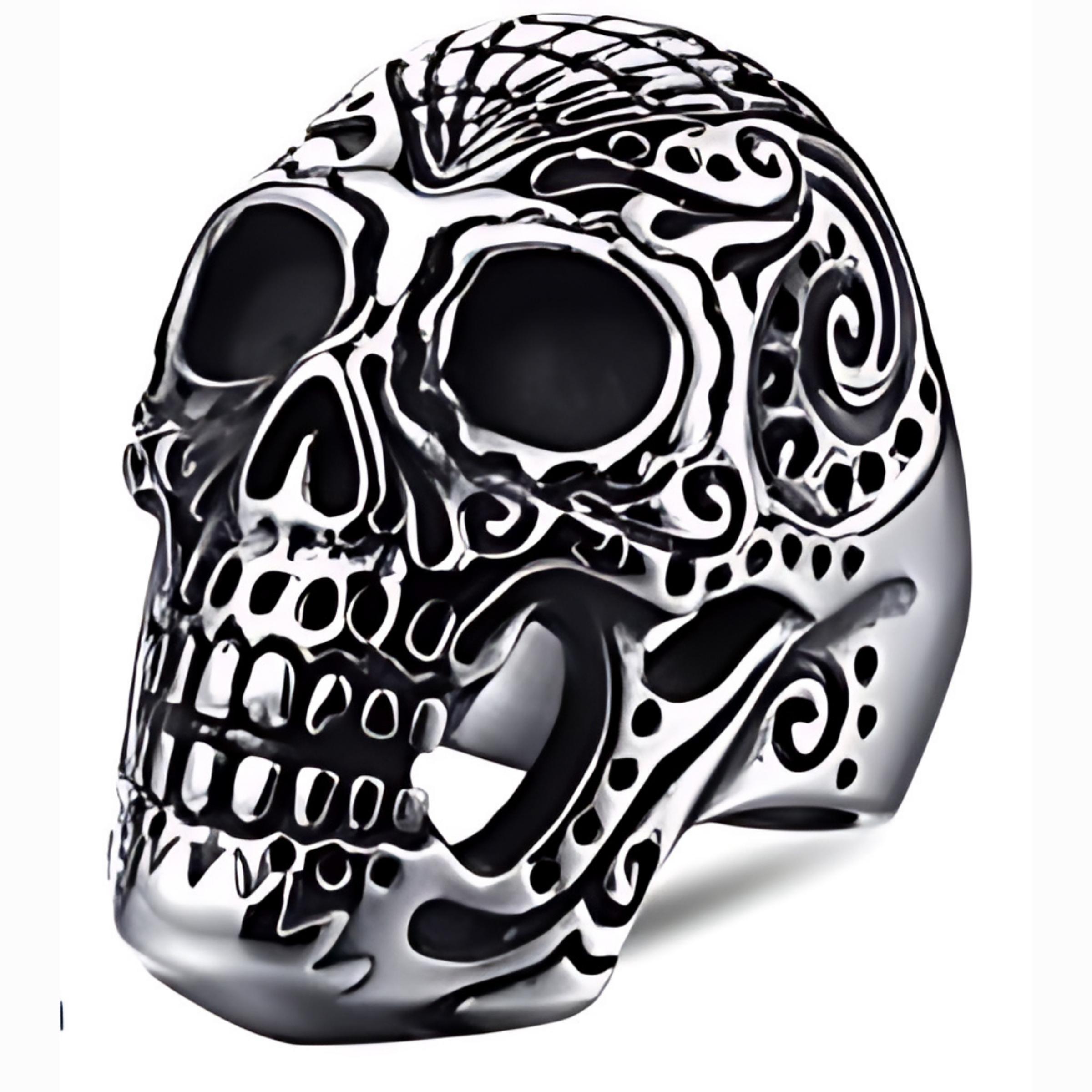 R160 Stainless Steel Large Sugar Cane Skull Biker Ring-Rings-Daniel Smart Mfg - Retail
