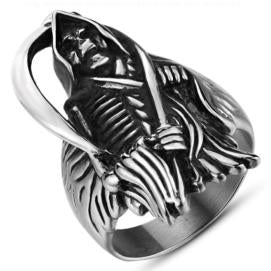 R161 Stainless Steel Grim Reaper Skull Biker Ring-Rings-Daniel Smart Mfg - Retail