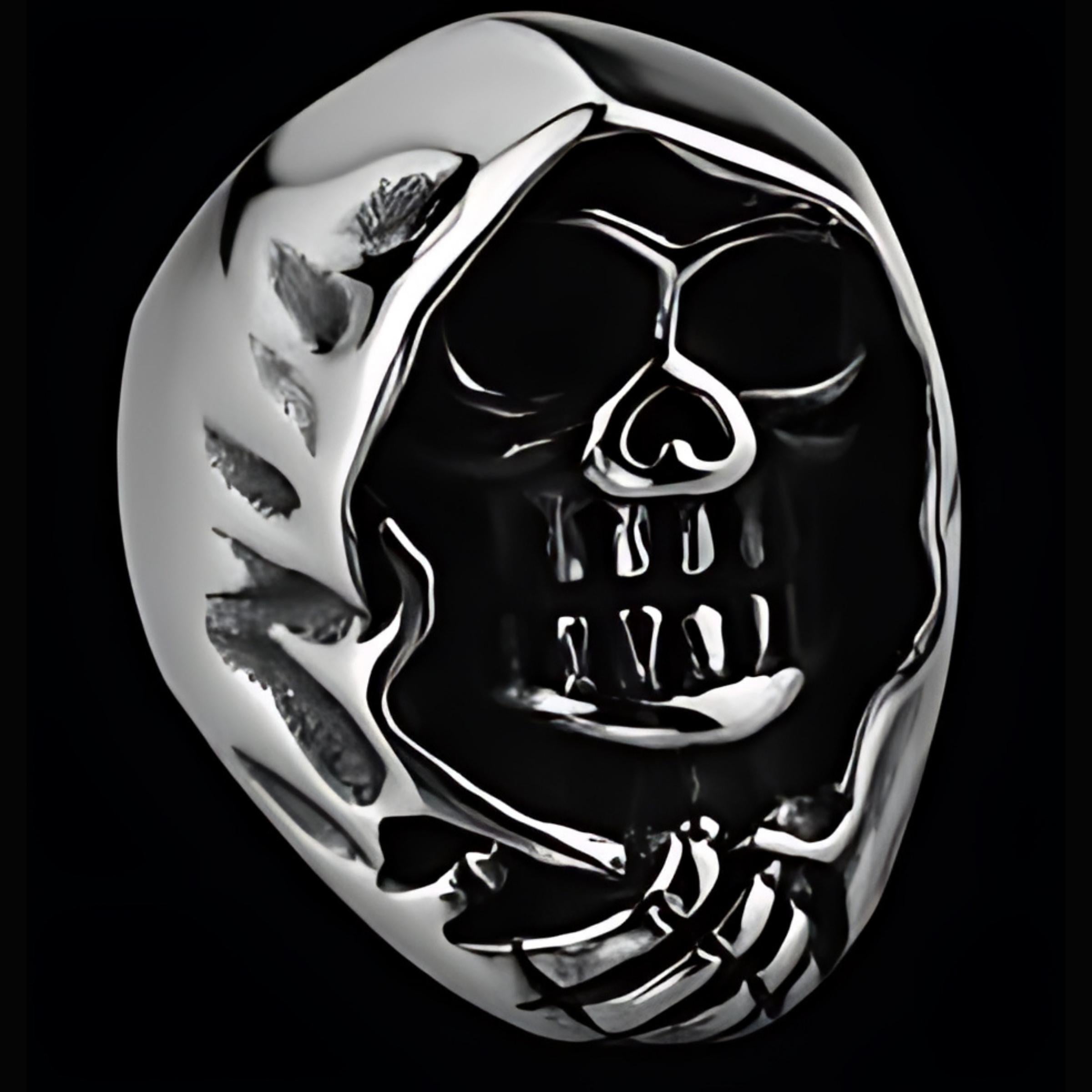 R172 Stainless Steel Grim Skull Biker Ring-Rings-Daniel Smart Mfg - Retail