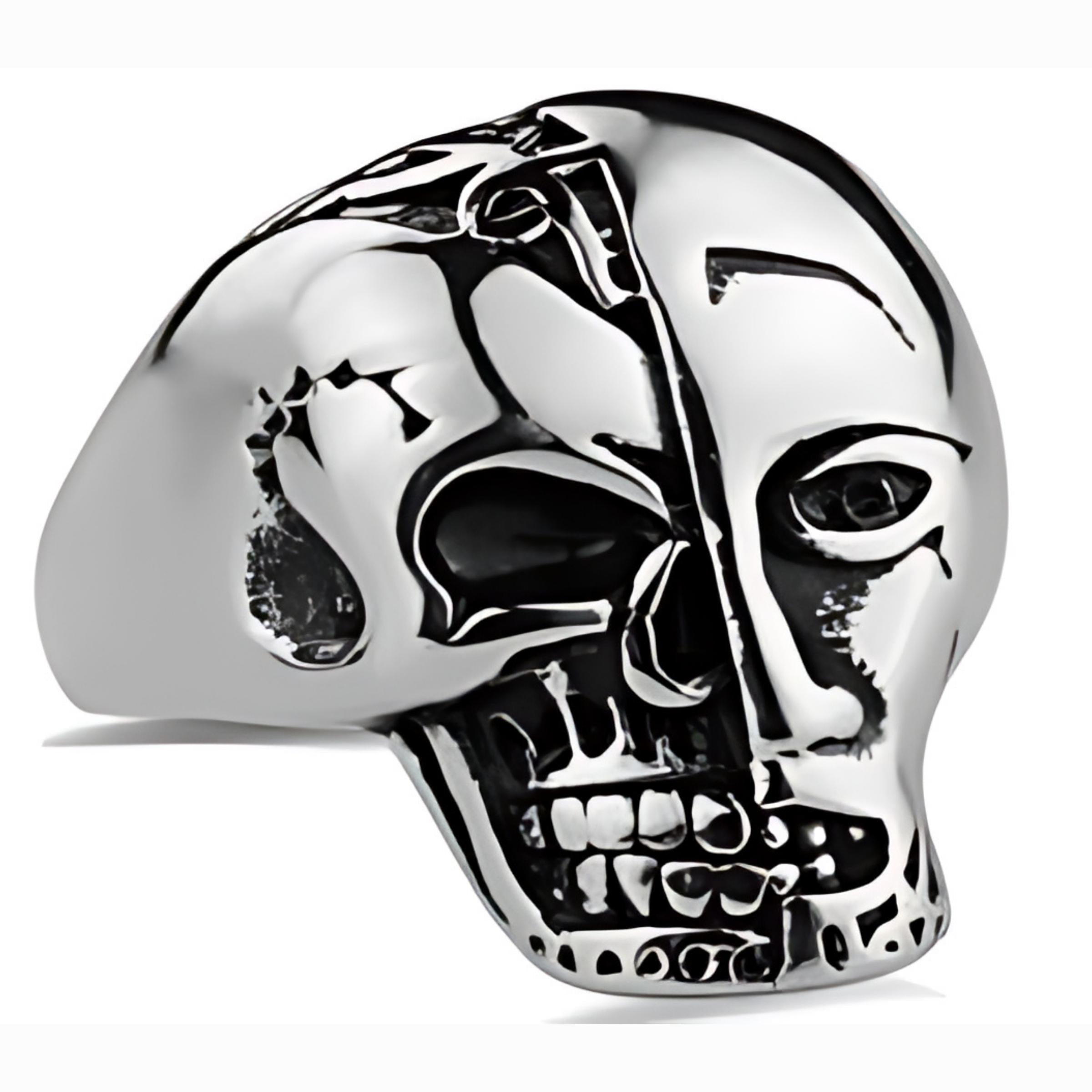 R181 Stainless Steel Terminator Skull Face Biker Ring-Rings-Daniel Smart Mfg - Retail