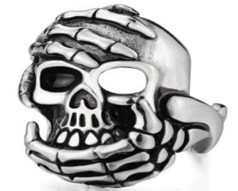 R183 Stainless Steel Hand Held Skull Biker Ring-Rings-Daniel Smart Mfg - Retail